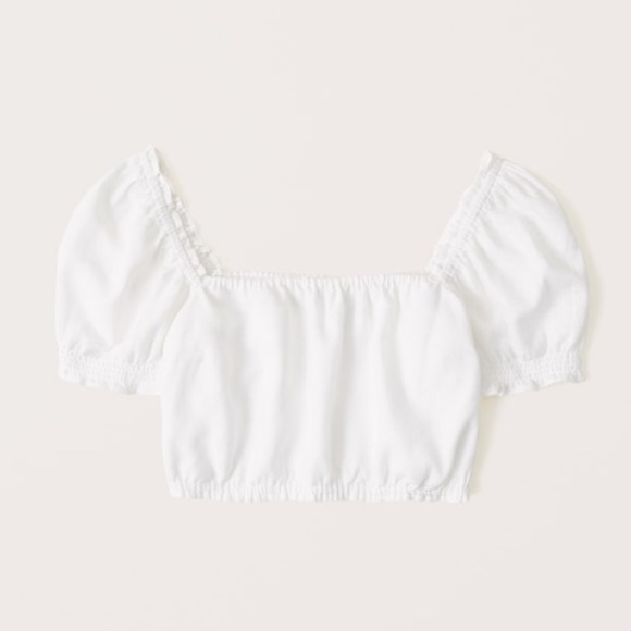 Abercrombie & Fitch Tops - ❤️ Abercrombie Cropped Short-Sleeve Ruched Linen Top White